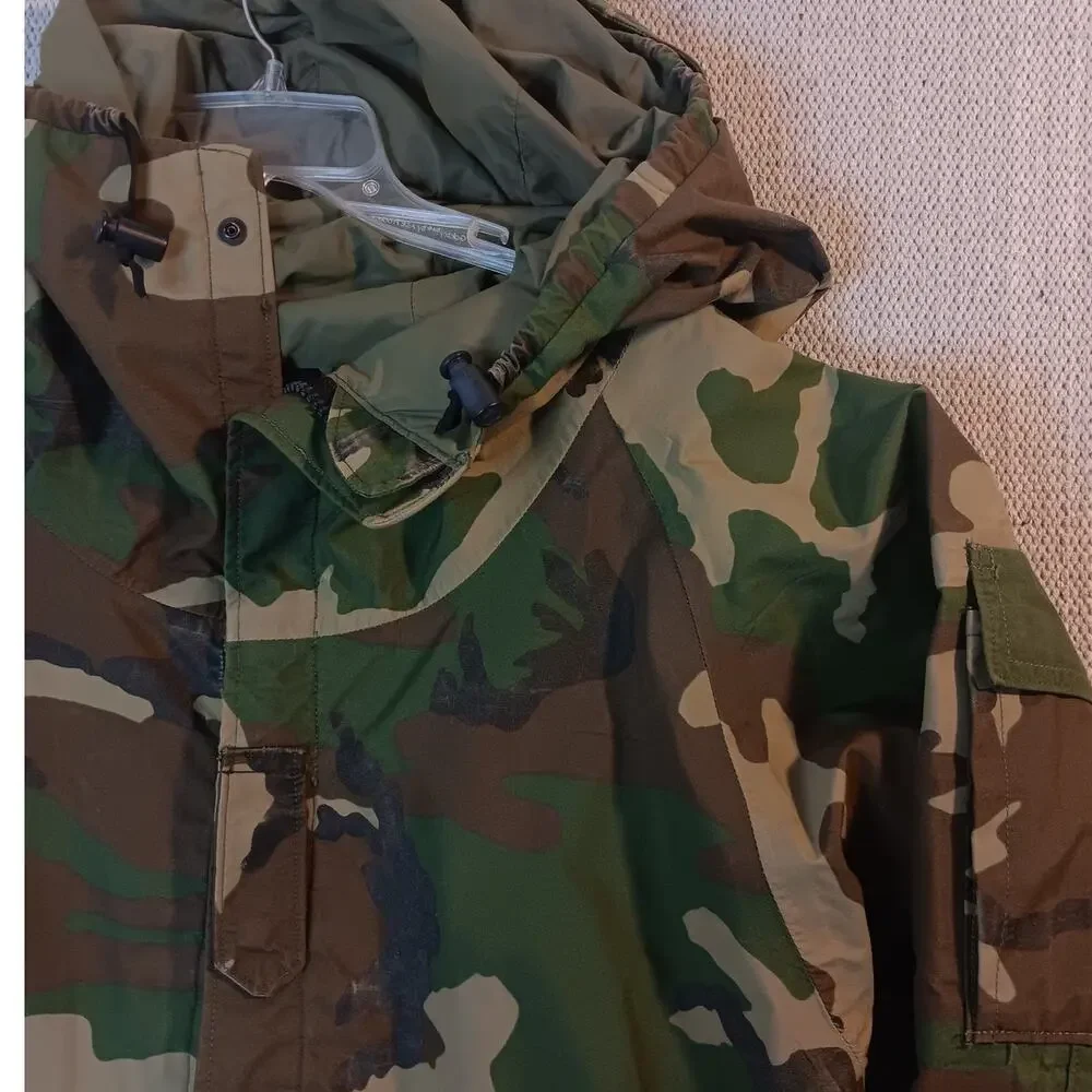 Vintage USGI M81 ECWCS‎ Parka Men Medium Long Woodland Camo Hooded Zip Snap 1987